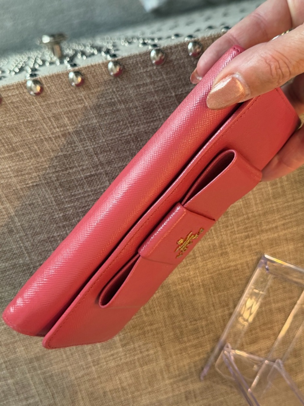 Prada like new Saffiano Leather Continental Bow Wallet - Pink - Picture 6 of 12